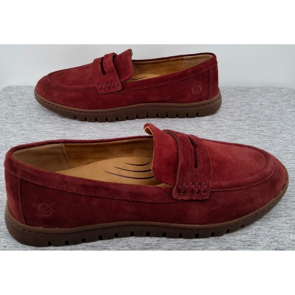 Born Womens 8M Burgundy Suede Penny Loafers Comfort Slip On Shoes - Picture 7 of 10
